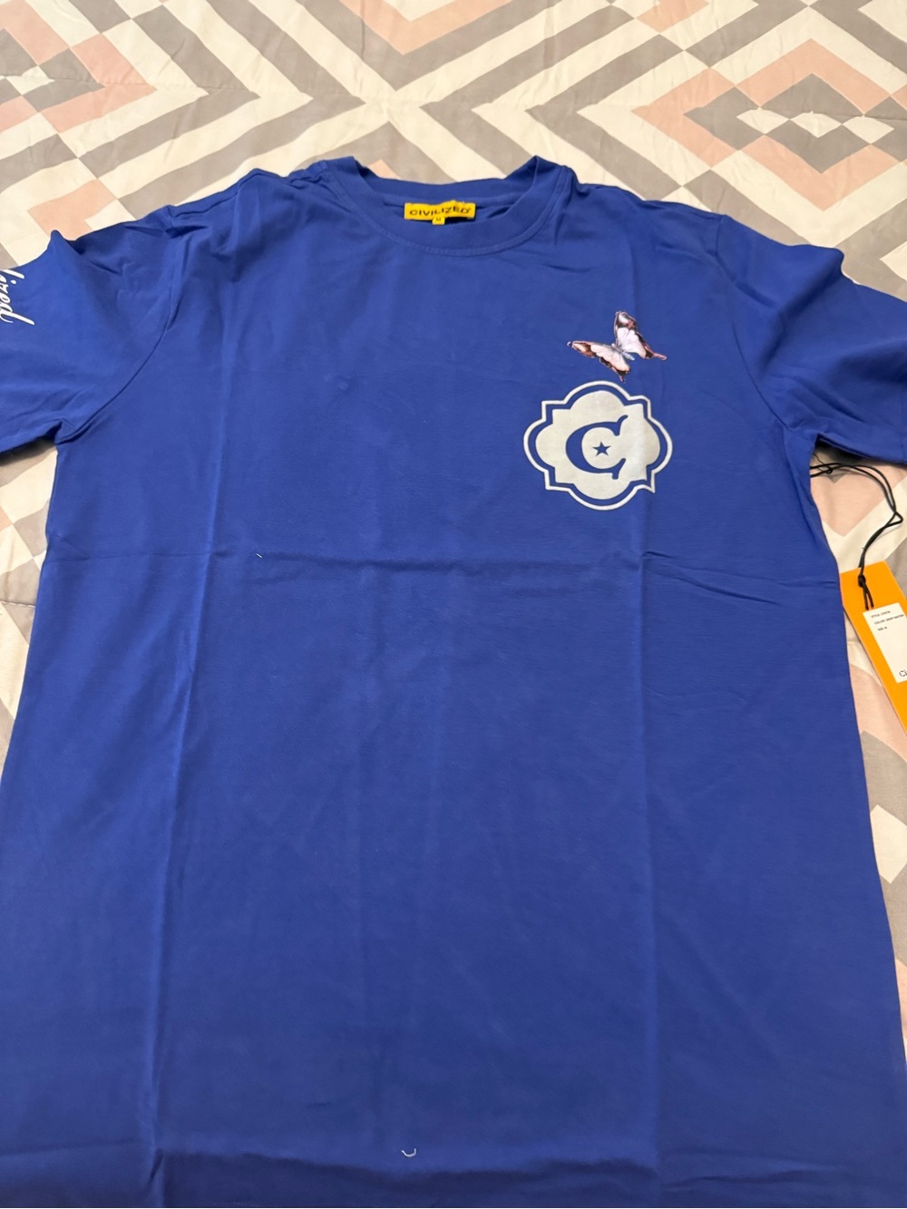 Civilized Mens Blue Short-Sleeve Graphic Crew T-Shirt